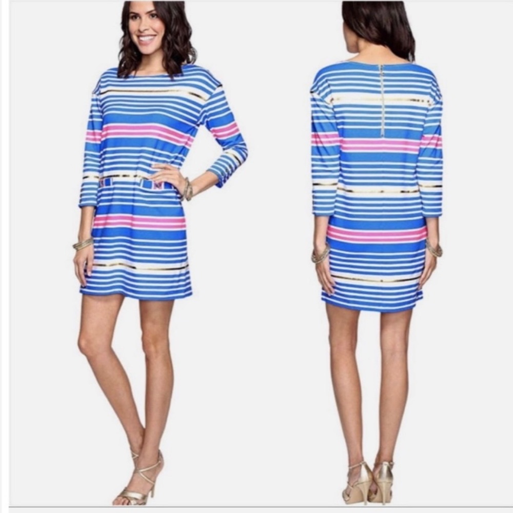 EUC. Lilly Pulitzer Lena Dress Lapis Blue Tiki Stripe Size XS